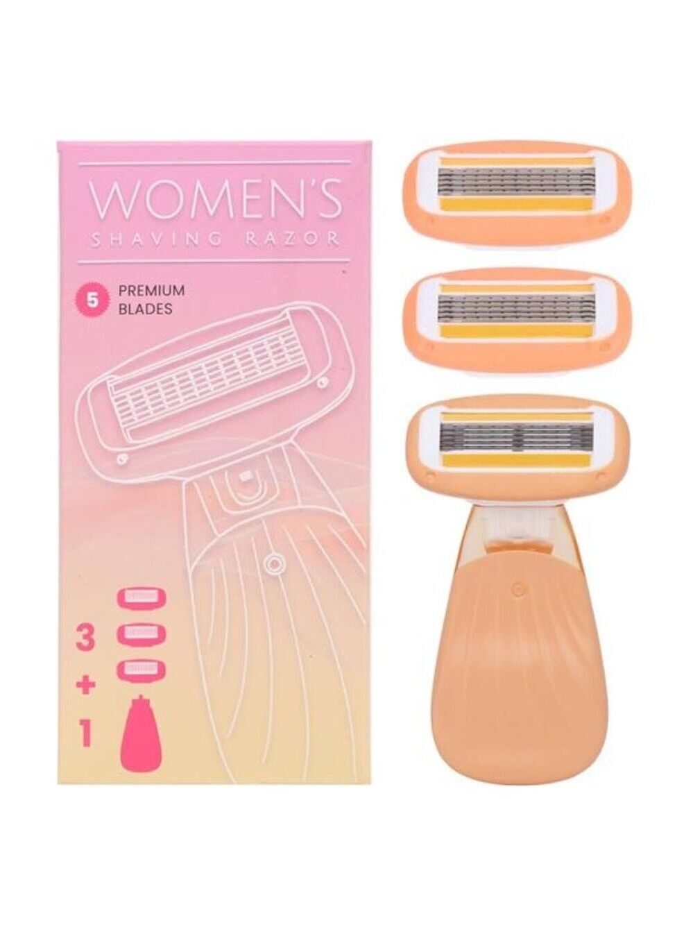Women Travel Razor 5 Blade Close Shaving Kit Reusable Handle With Case Orange